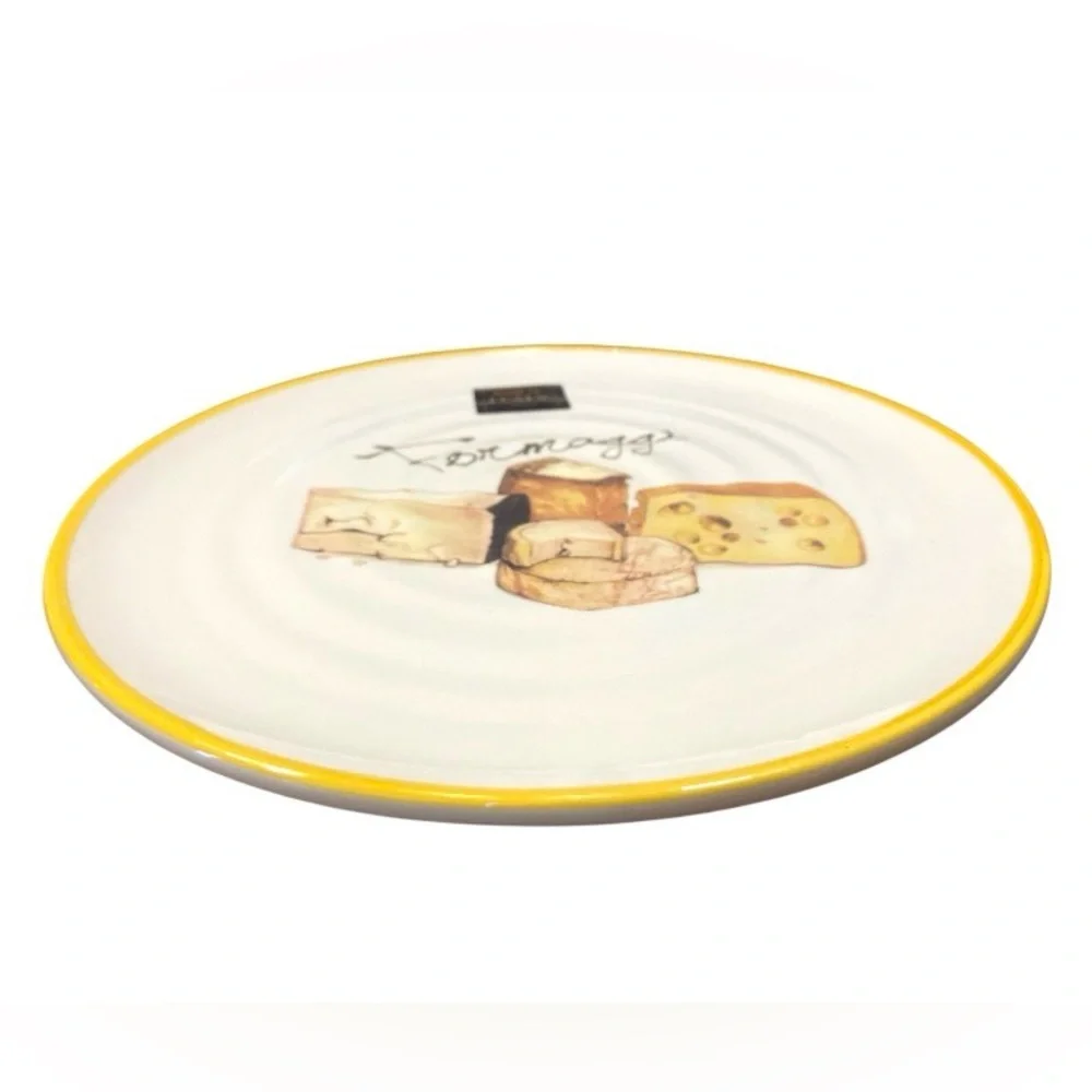 Set of 2 Formaggi Cheese Appetizer Plate Made in Italy Yellow Rim 9 1/4”